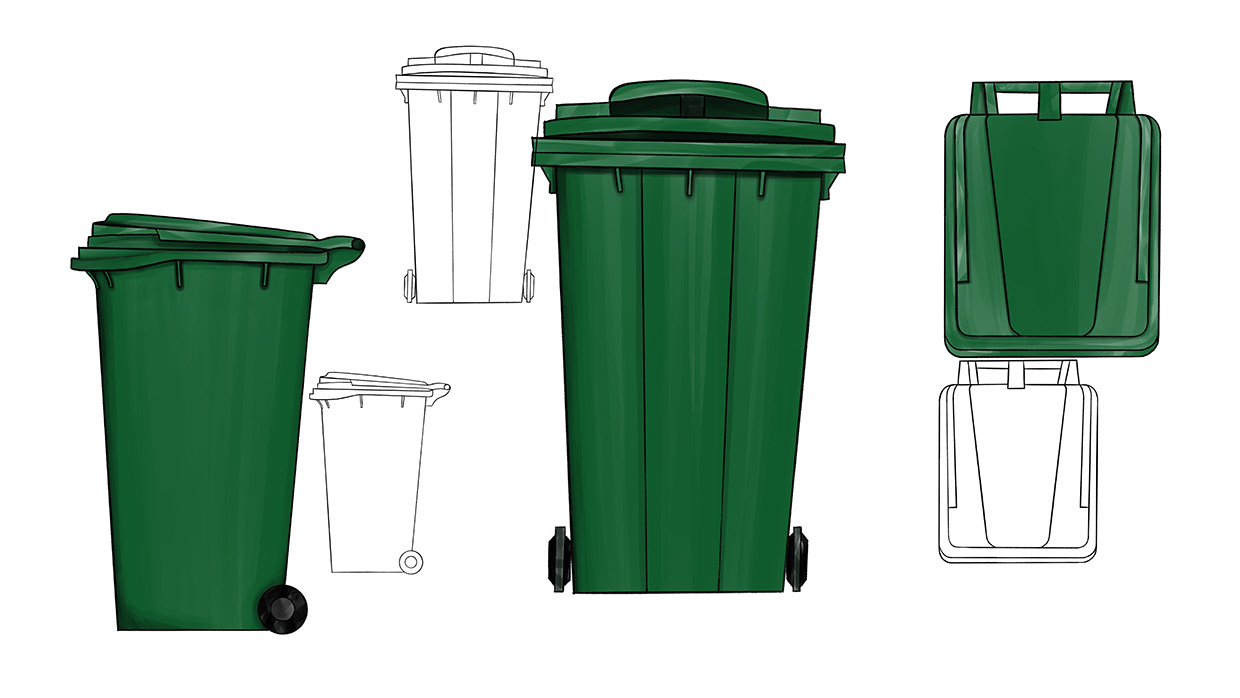 Image may contain: waste container, bin and green